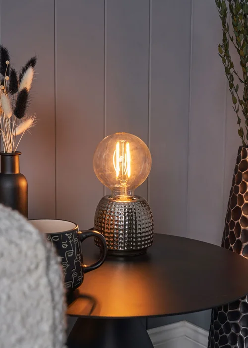 BHS Embossed Table Lamp Satin Chrome (9cm x 10cm) - One Size Image 1