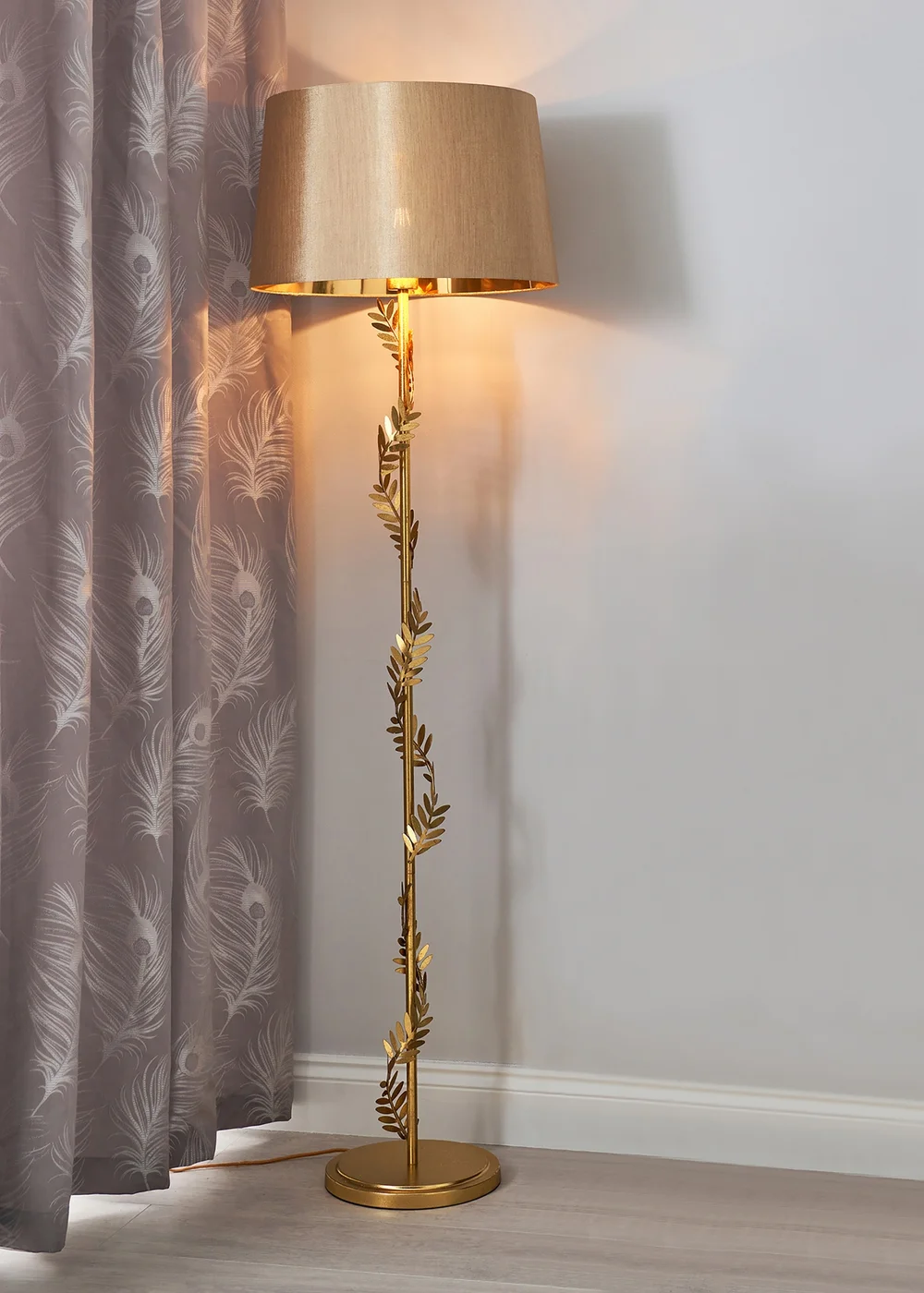 BHS Brookby Palm Floor Lamp Brass (162cm x 46cm) - One Size Image 1