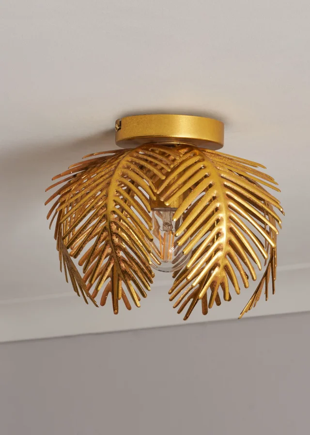 BHS Brookby Palm Flush Ceiling Light Brass (21cm x 30cm)