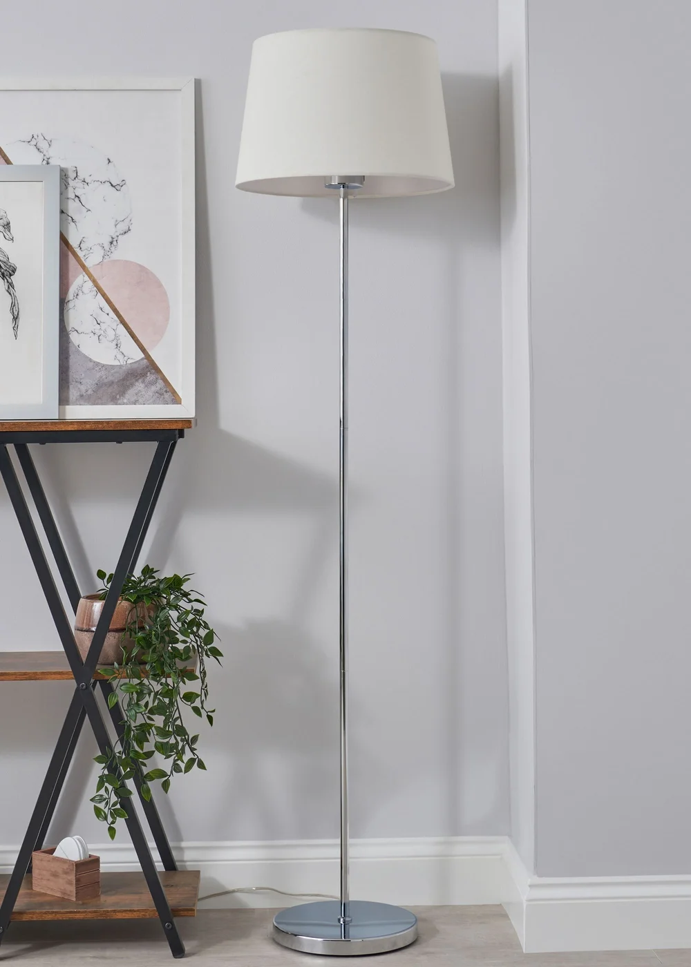 BHS Mira Touch Floor Lamp Chrome & Natural (155cm x 38cm) - One Size Image 2