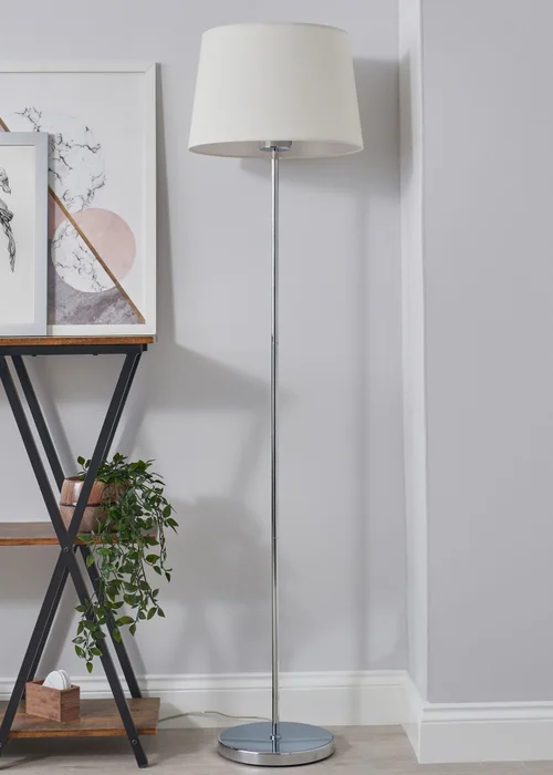 BHS Mira Touch Floor Lamp Chrome & Natural (155cm x 38cm) - One Size Image 2