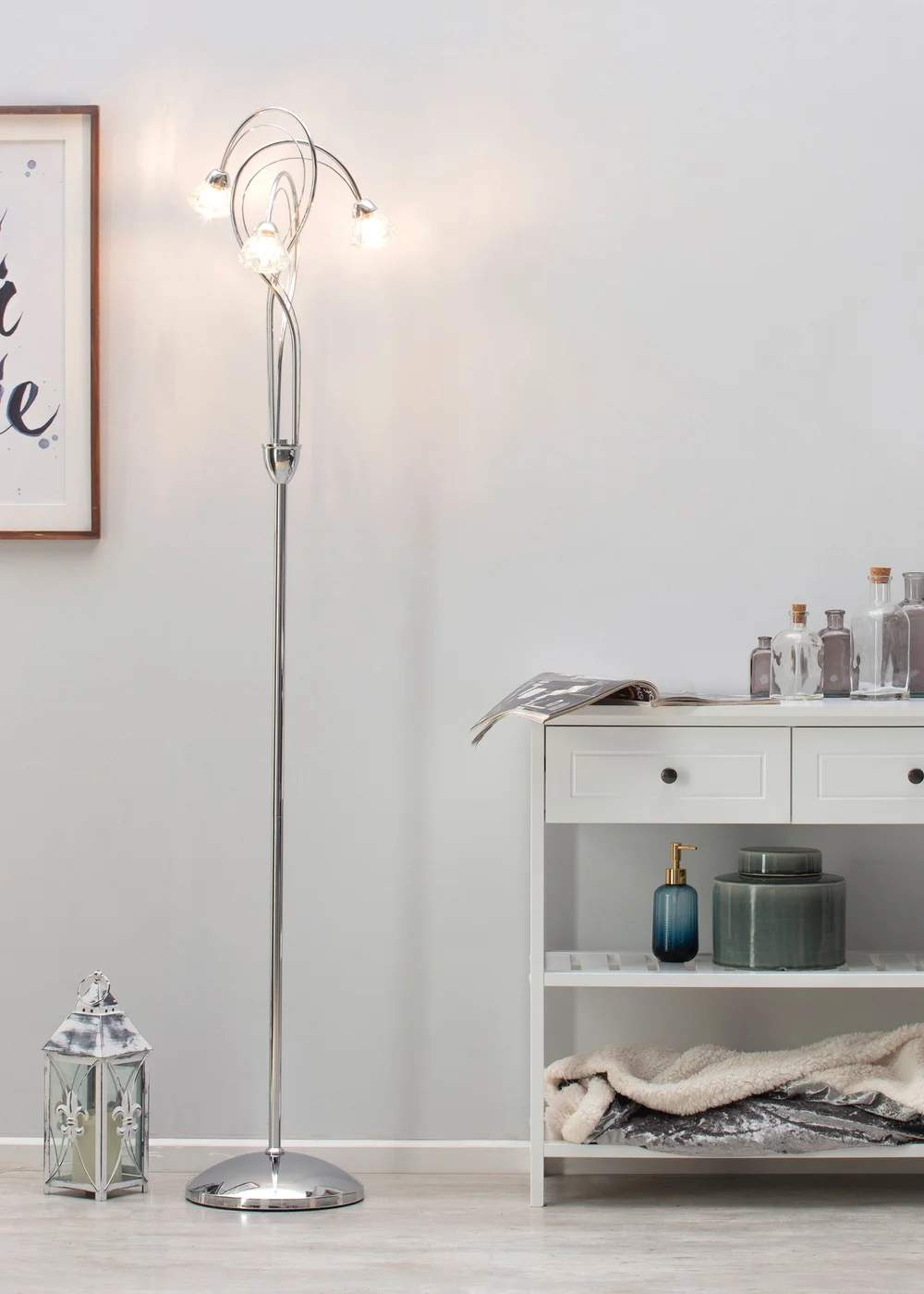 BHS Marianne Floor Lamp 3 Light Chrome (163cm x 35cm) - One Size Image 1