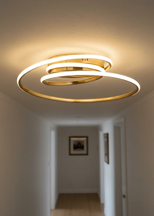 BHS Pei Satin Brass Rings LED Flush Ceiling Light - One Size Image 1
