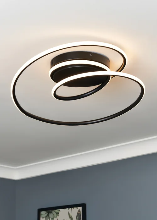 BHS Pei Black Rings LED Flush Ceiling Light - One Size Image 2