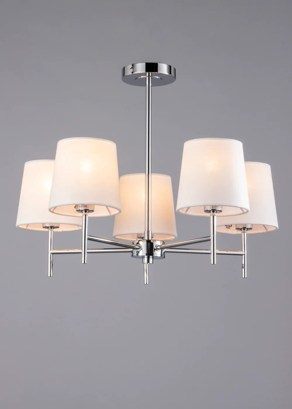 BHS Mira Semi Flush Ceiling 5 Light Chrome & Natural (40cm x 47cm) - One Size Image 4
