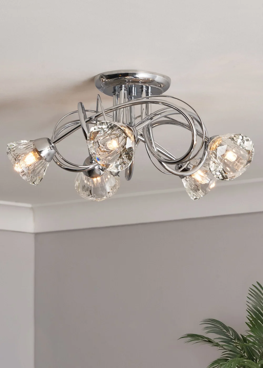 BHS Marianne Flush Ceiling 5 Light Chrome (20cm x 40cm) - One Size Image 1