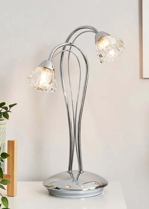 BHS Marianne Table Lamp 2 Light Chrome (38cm x 21cm) - One Size Image 1