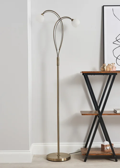 BHS Soni Floor Lamp 2 Light Antique Brass (149cm x 45cm) - One Size Image 2