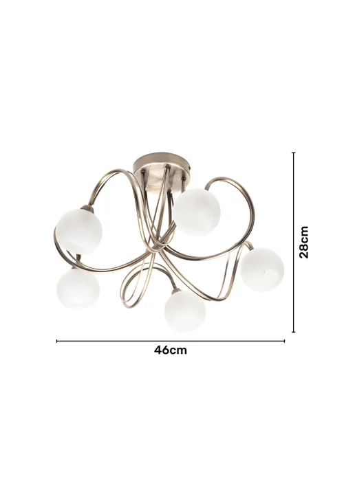 BHS Soni Antique Brass 5 Light Flush Ceiling Light - One Size Image 6