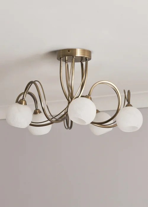 BHS Soni Antique Brass 5 Light Flush Ceiling Light - One Size Image 1