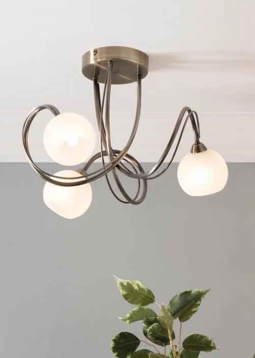 BHS Soni Flush Ceiling 3 Light Antique Brass (26cm x 40cm) - One Size Image 1