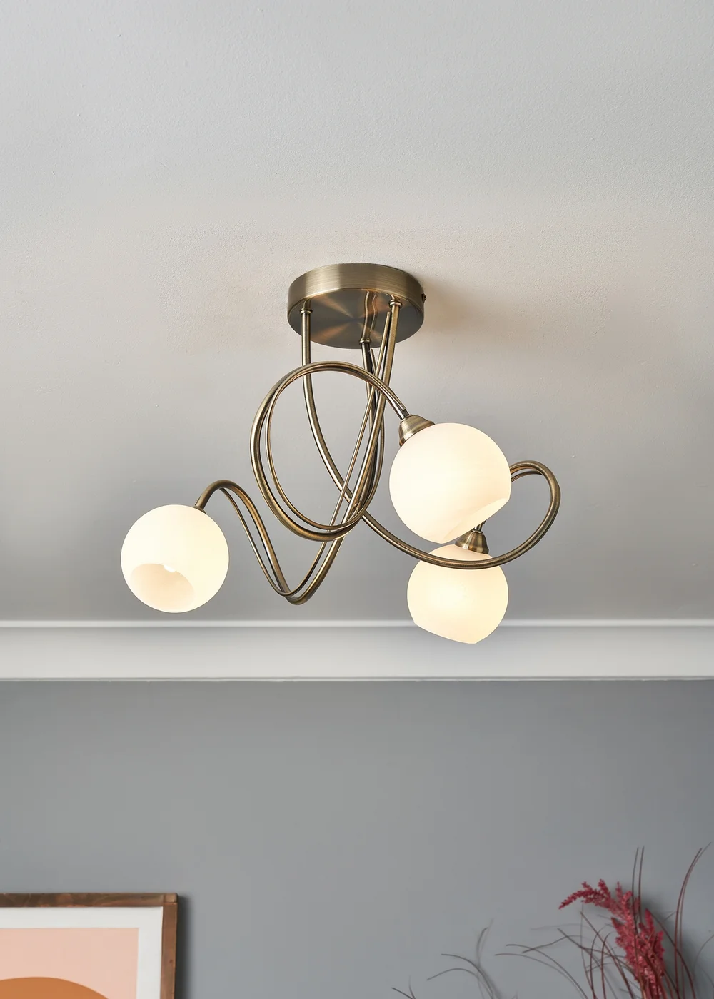 BHS Soni 3 Light Antique Brass Flush Ceiling Light - One Size Image 2