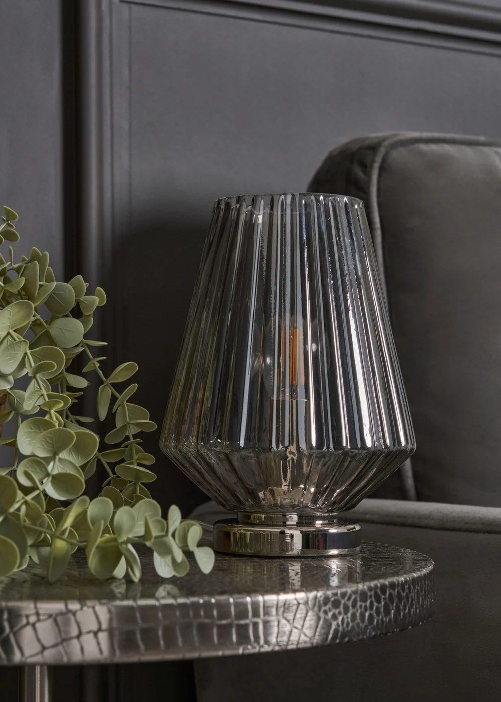 BHS Poplar Small Vessel Table Lamp Chrome/Smoke - One Size Image 1