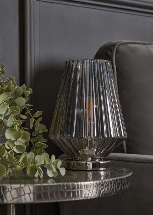 BHS Poplar Small Vessel Table Lamp Chrome/Smoke