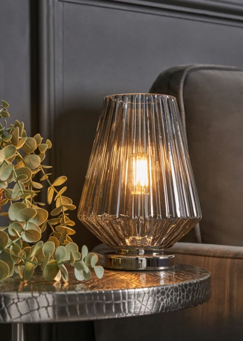 BHS Poplar Small Vessel Table Lamp Chrome/Smoke - One Size Image 2