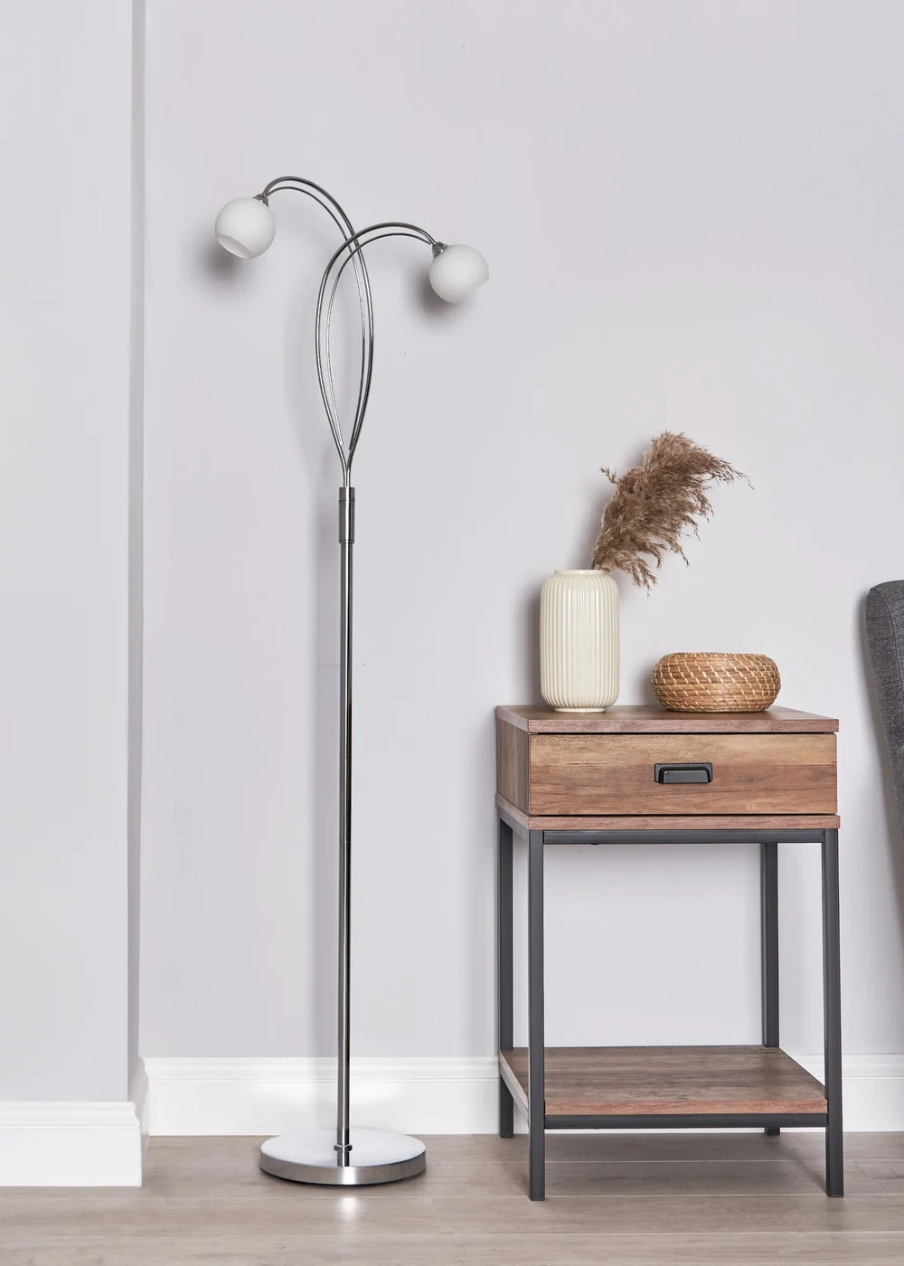 BHS Soni Chrome Floor Lamp - One Size Image 1