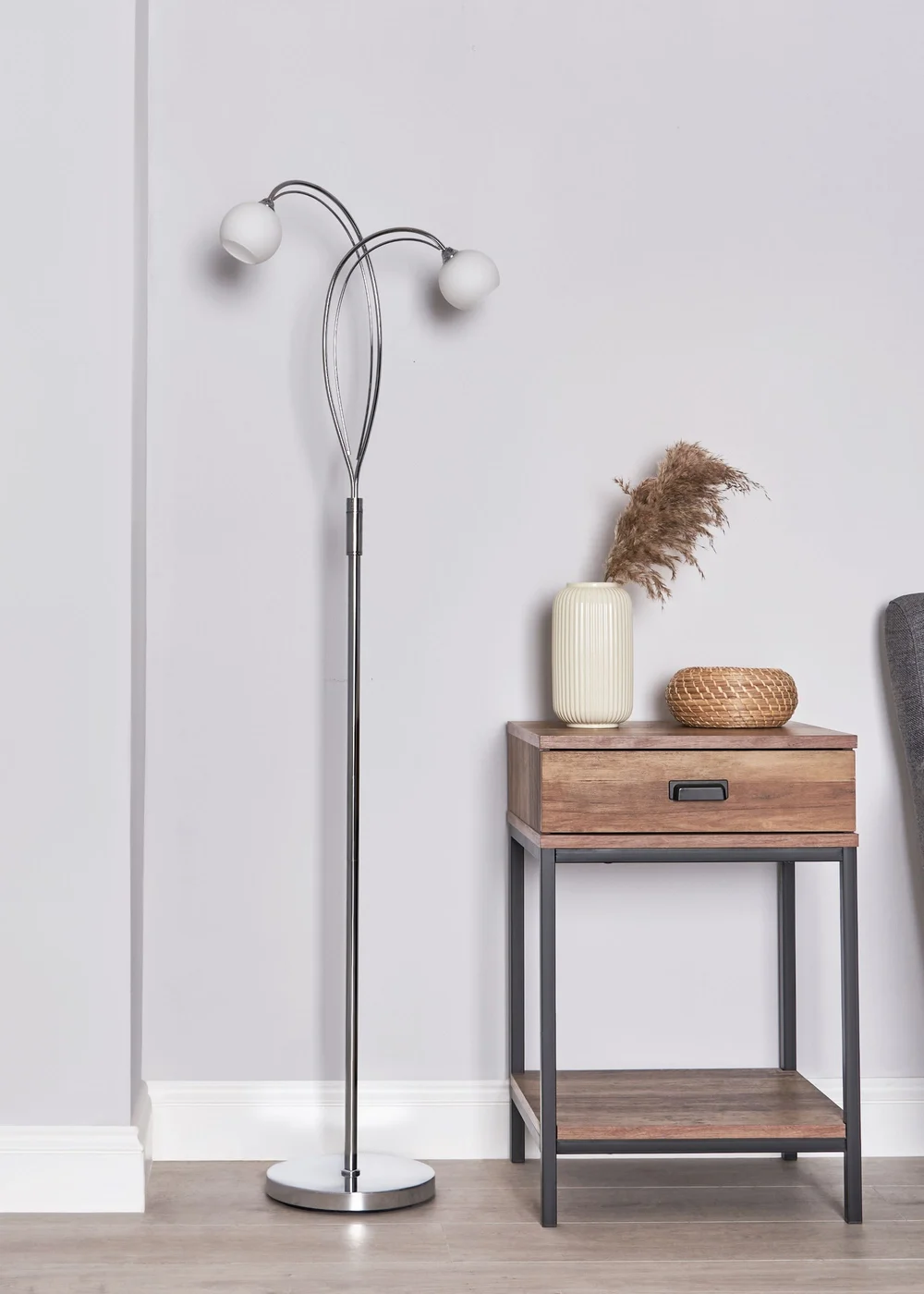 BHS Soni Floor Lamp 2 Light Chrome (149cm x 45cm) - One Size Image 2