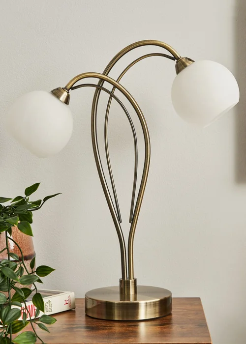 BHS Soni Table Lamp 2 Light Antique Brass (38cm x 31cm) - One Size Image 2