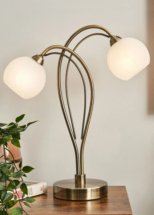 BHS Soni Table Lamp 2 Light Antique Brass (38cm x 31cm) - One Size Image 1