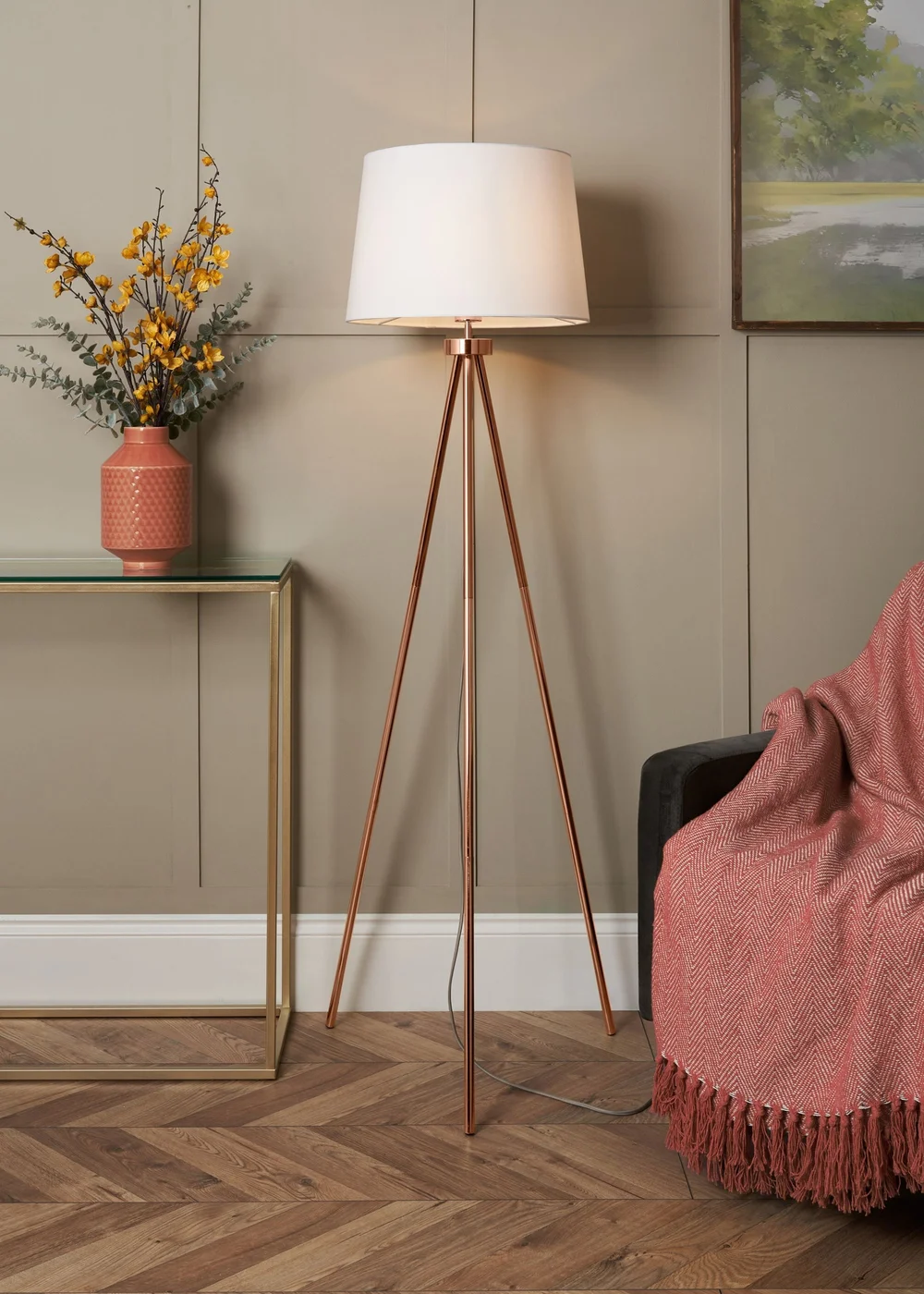 BHS Tristan Tripod Floor Lamp Copper (150cm x 55cm) - One Size Image 1