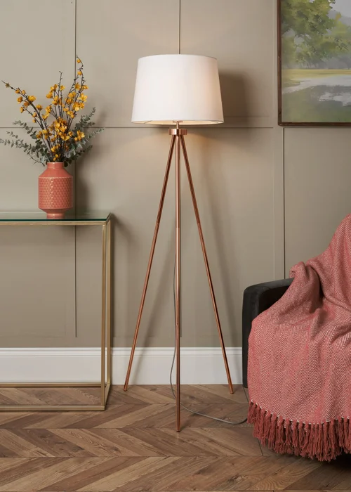 BHS Tristan Tripod Floor Lamp Copper (150cm x 55cm) - One Size Image 1