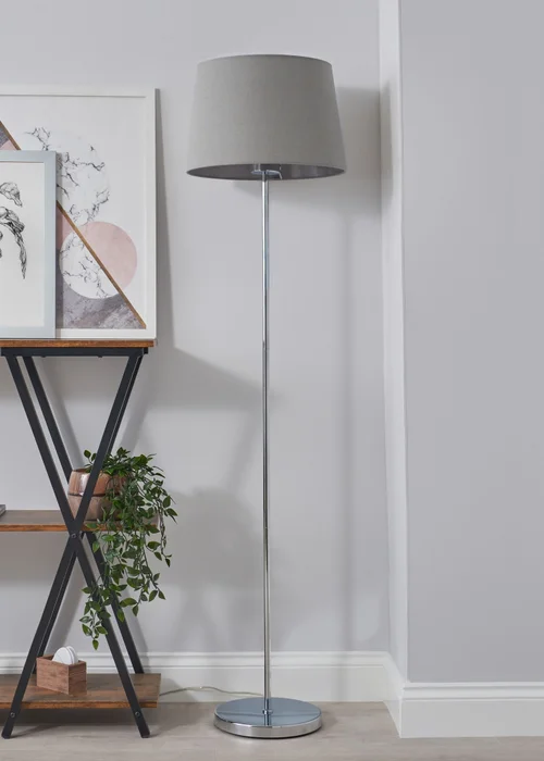 BHS Mira Touch Floor Lamp Chrome & Grey (155cm x 38cm) - One Size Image 2