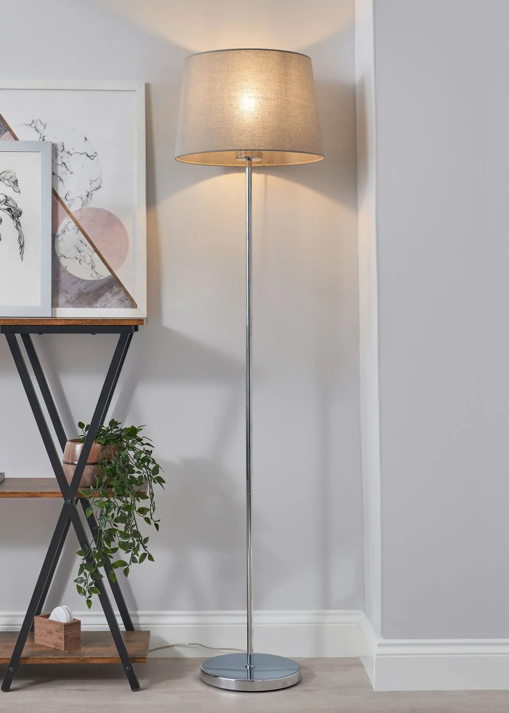BHS Mira Touch Floor Lamp Chrome & Grey (155cm x 38cm) - One Size Image 1