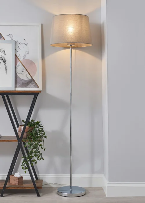 BHS Mira Touch Floor Lamp Chrome & Grey (155cm x 38cm) - One Size Image 1