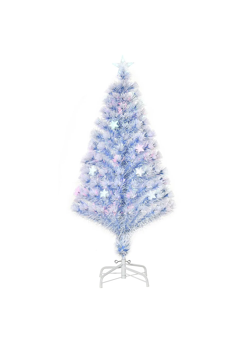 HOMCOM Artificial Fibre Optic Christmas Tree w/ 26 LED Lights Pre-Lit White Blue 4FT - One Size Image 1