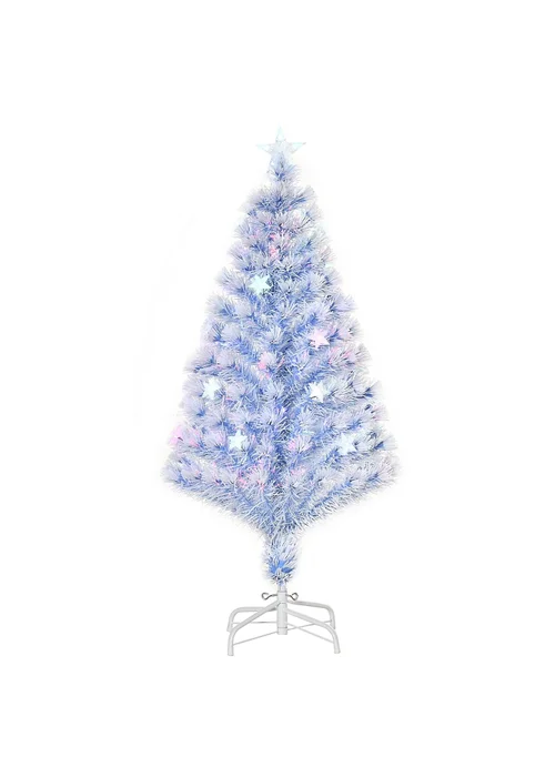 HOMCOM Artificial Fibre Optic Christmas Tree w/ 26 LED Lights Pre-Lit White Blue 4FT - One Size Image 1