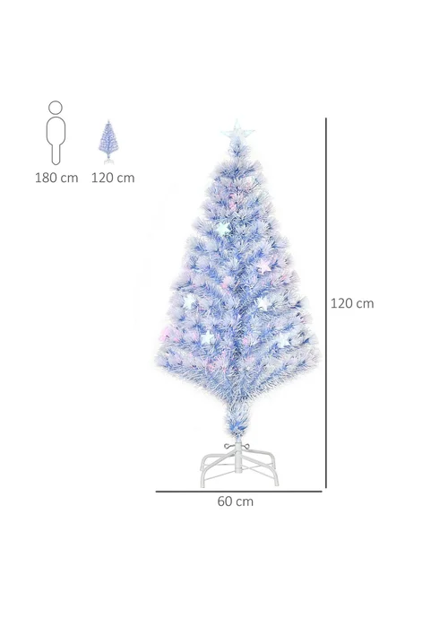 HOMCOM Artificial Fibre Optic Christmas Tree w/ 26 LED Lights Pre-Lit White Blue 4FT - One Size Image 3
