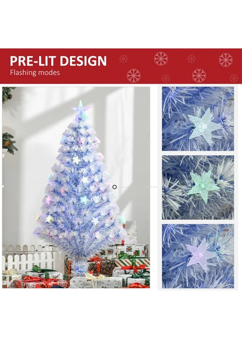 HOMCOM Artificial Fibre Optic Christmas Tree w/ 26 LED Lights Pre-Lit White Blue 4FT - One Size Image 5