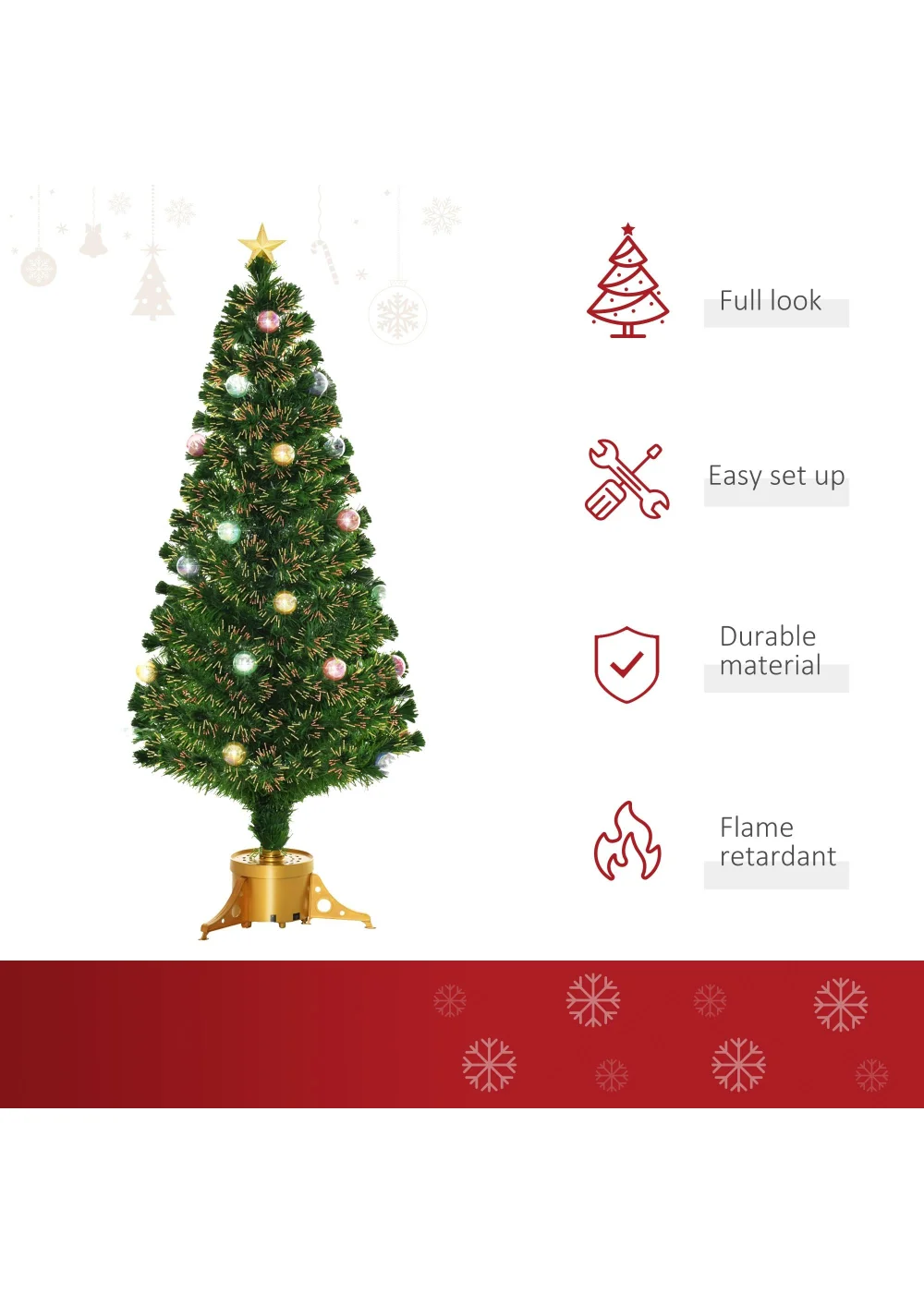 HOMCOM 5FT Prelit Artificial Christmas Tree - One Size Image 4