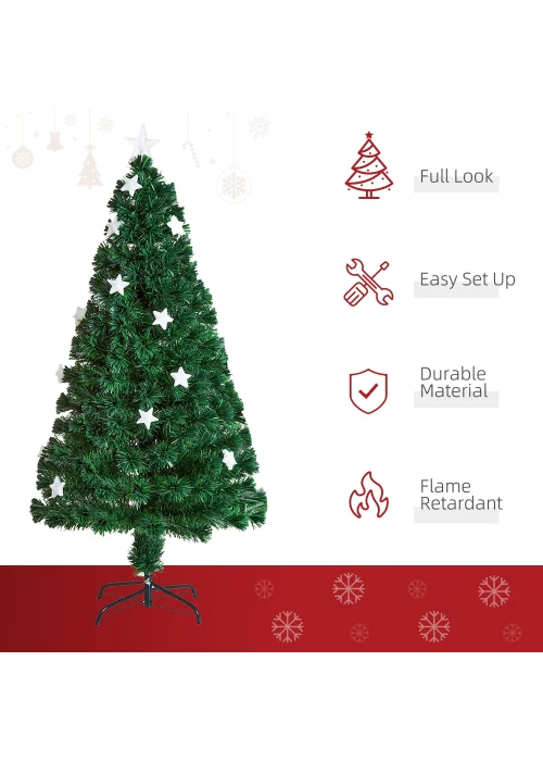HOMCOM Green Fibre Optic Artificial Christmas Tree W/ Stars - 120cm Image 4