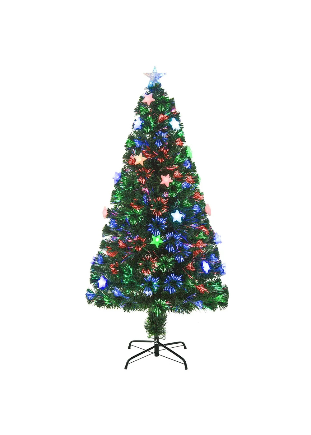 HOMCOM Green Fibre Optic Artificial Christmas Tree W/ Stars - 120cm Image 1