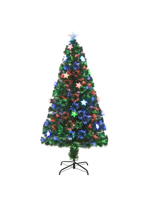 HOMCOM Green Fibre Optic Artificial Christmas Tree W/ Stars - 120cm Image 1
