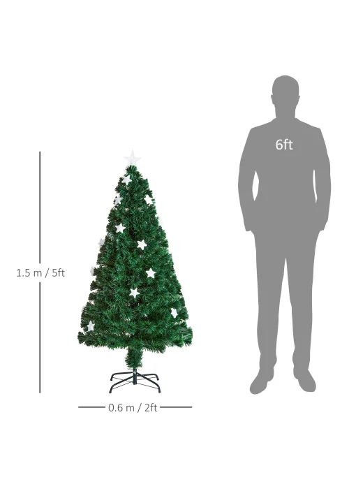 HOMCOM Green Fibre Optic Artificial Christmas Tree W/ Stars - 120cm Image 3