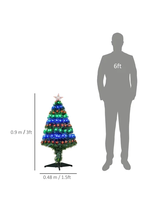 HOMCOM 3ft 90cm Fibre Optic Artificial Christmas Tree - 3FT Image 3