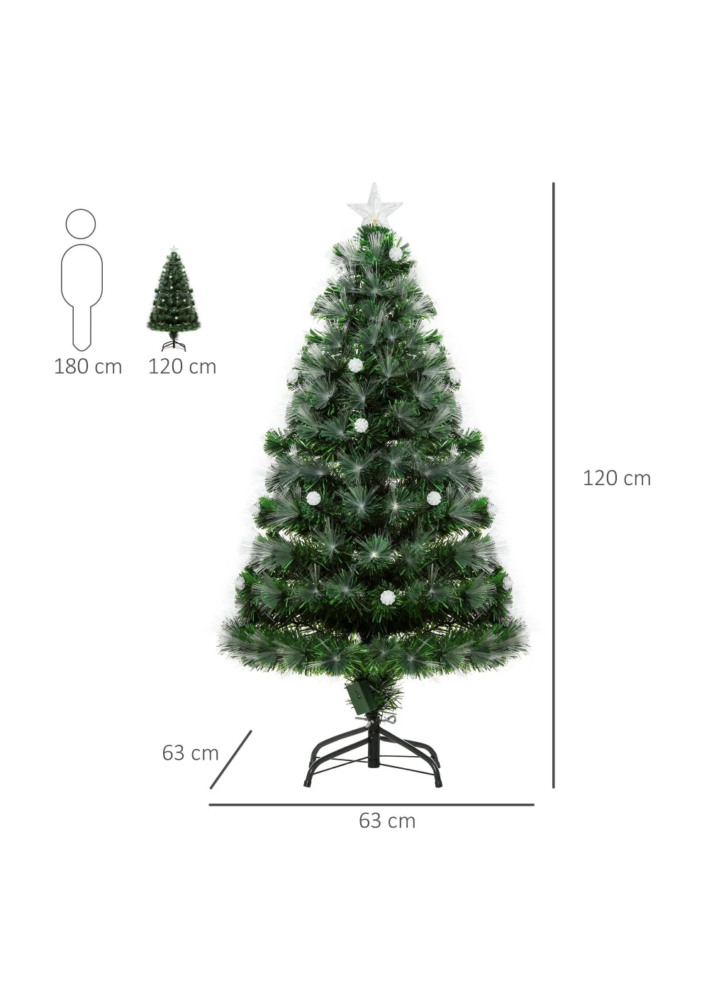 HOMCOM 4ft White Light Artificial Christmas Tree - 120cm Image 3