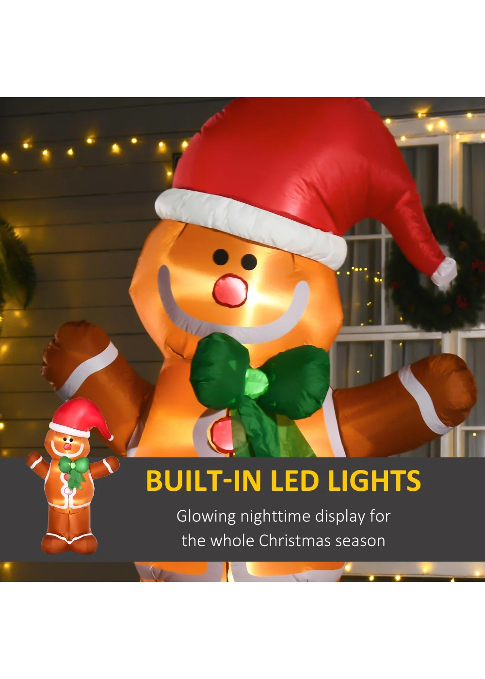 HOMCOM 6ft Christmas Inflatable Gingerbread Man - 6ft Image 4
