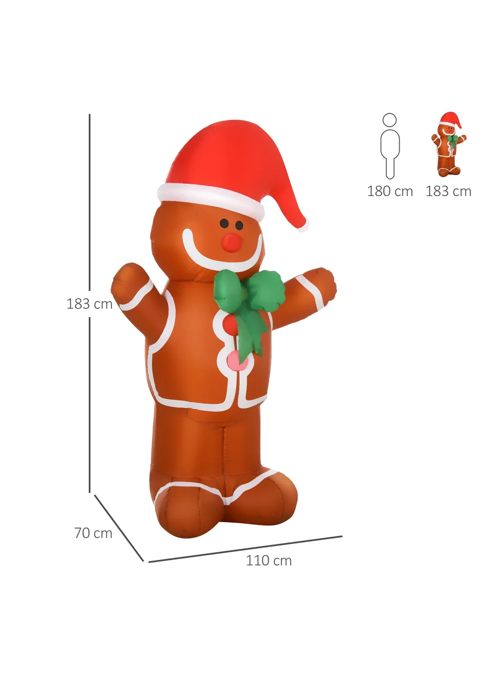 HOMCOM 6ft Christmas Inflatable Gingerbread Man - 6ft Image 3