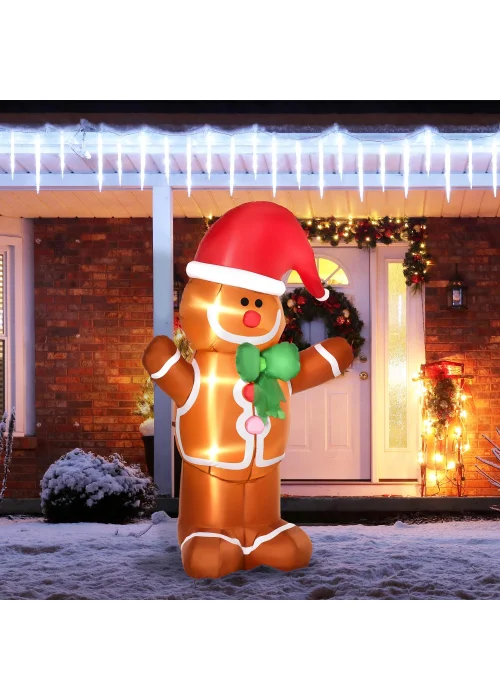 HOMCOM 6ft Christmas Inflatable Gingerbread Man - 6ft Image 2