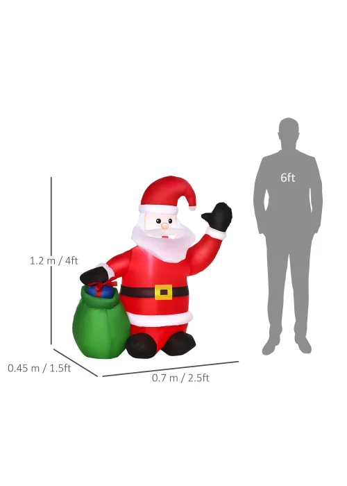 HOMCOM Inflatable Blow up Christmas Santa Claus 4ft LED Yard Holiday Decoration - One Size Image 3