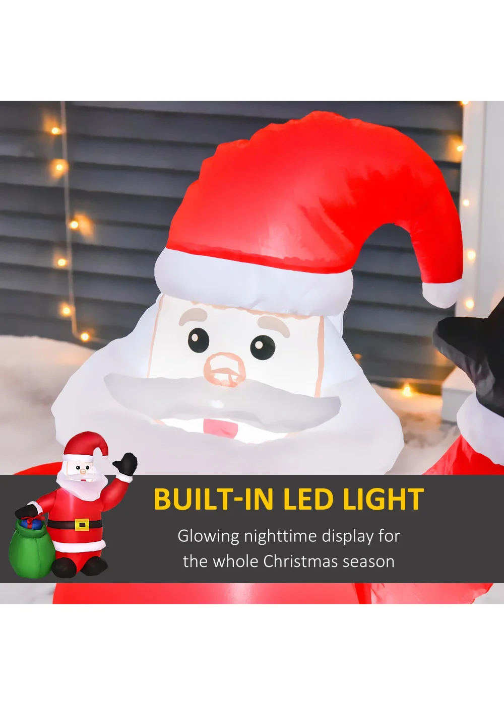 HOMCOM Inflatable Blow up Christmas Santa Claus 4ft LED Yard Holiday Decoration - One Size Image 4