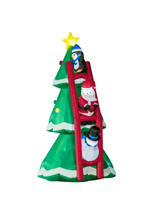 HOMCOM Inflatable Christmas Tree with Santa Claus, Penguin and Snowman on a Ladder (8Ft) - One Size Image 1