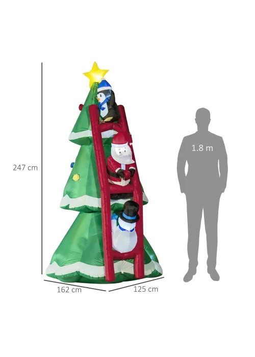 HOMCOM Inflatable Christmas Tree with Santa Claus, Penguin and Snowman on a Ladder (8Ft) - One Size Image 3