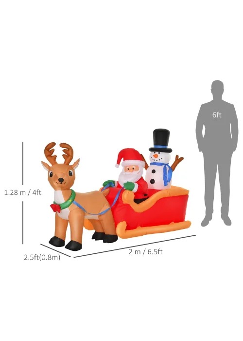 HOMCOM 4ft Christmas Inflatable Santa Sleigh Deer - One Size Image 3