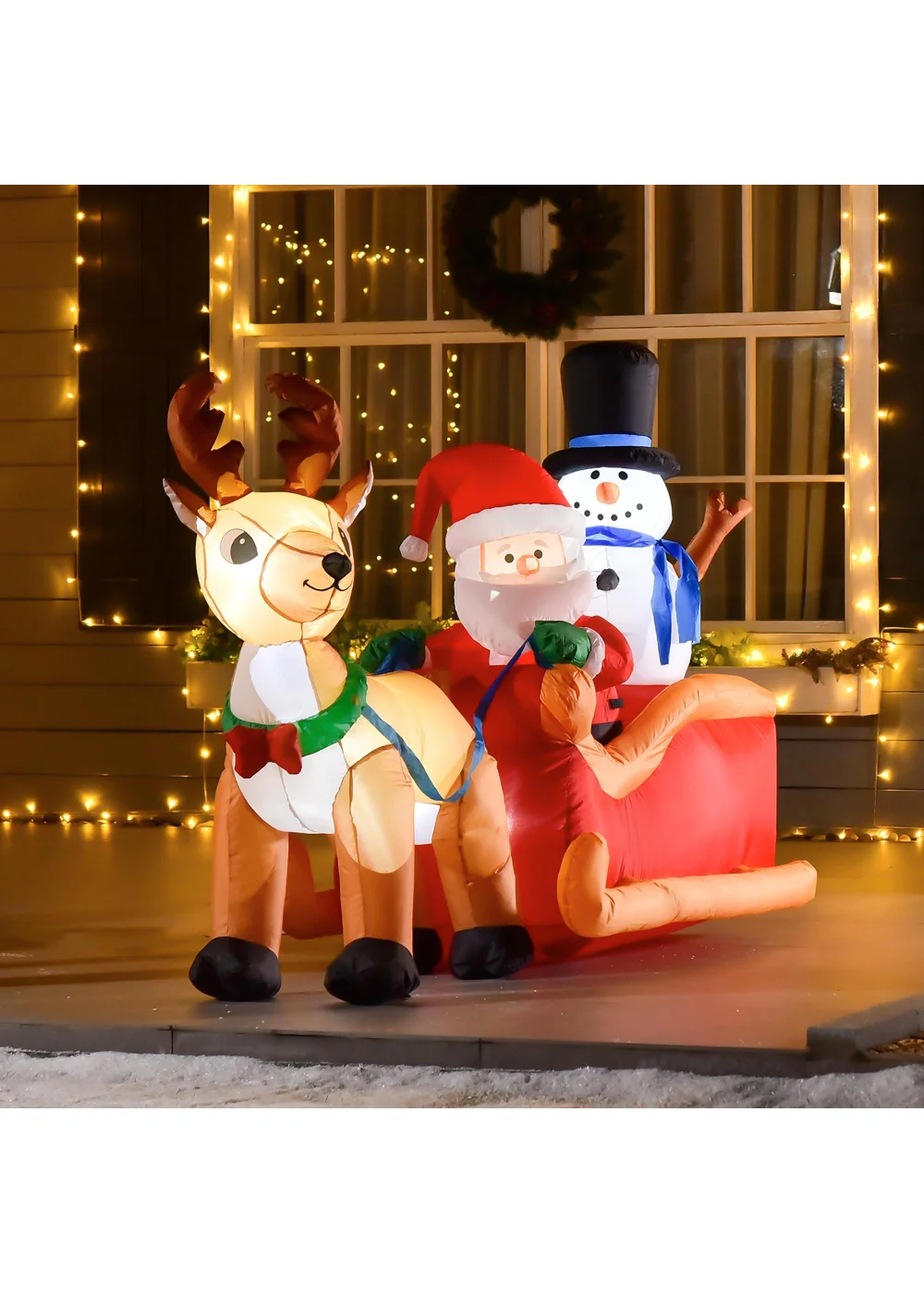 HOMCOM 4ft Christmas Inflatable Santa Sleigh Deer - One Size Image 2