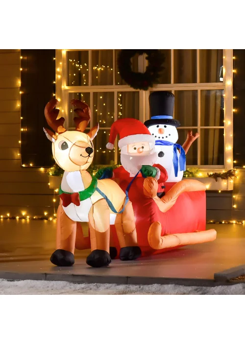 HOMCOM 4ft Christmas Inflatable Santa Sleigh Deer - One Size Image 2