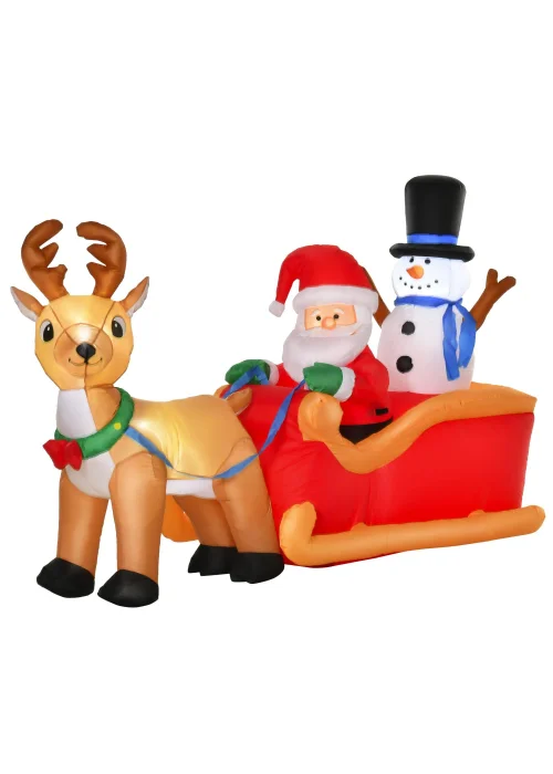 HOMCOM 4ft Christmas Inflatable Santa Sleigh Deer - One Size Image 1